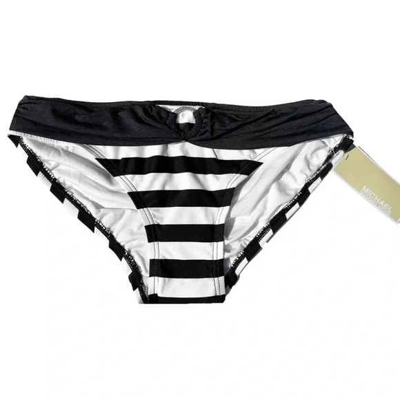 Michael Kors Womens Logo Ring Hardware Stripe Bikini Bottom Black/White Small - Picture 9 of 12